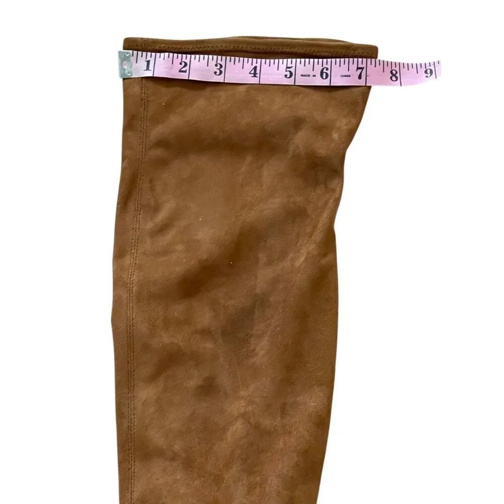 Steve Madden Tan Faux Suede Knee-High Boots 6.5M Pointed Toe Block Heel Side Zip